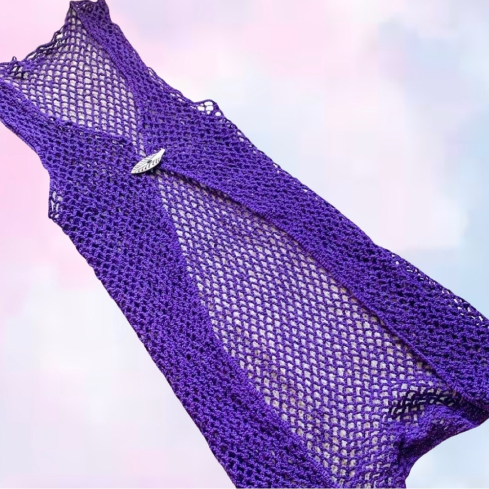 Purple hand crochet shawl cardigan